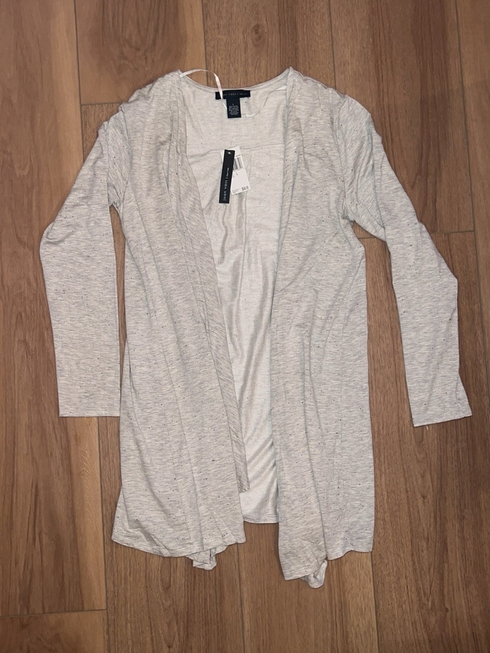 Joan Vass Light Gray Open-Front Cardigan Sweater